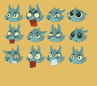 Wolf expressions character design illustration