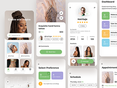 Mimbbo app app application book braid follower hair art homepage icon ios message mobile portfolio product design profile salon schedule studio tattoo web website