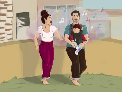 Partners in crime artwork baby backyard celebrate composition couple dance dance music dance party dancers dancing family happy illustrator jamming lindy music pair partners support local artists