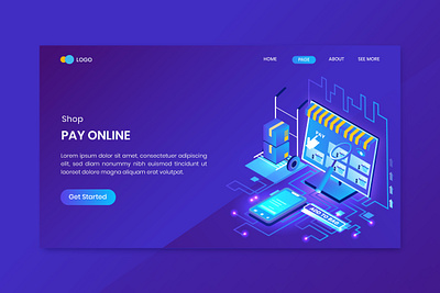 Shopping Pay Online Isometric Concept Landing Page 3d business commerce concept design flat illustration isometric isometry landing online order page people shop shopping vector website