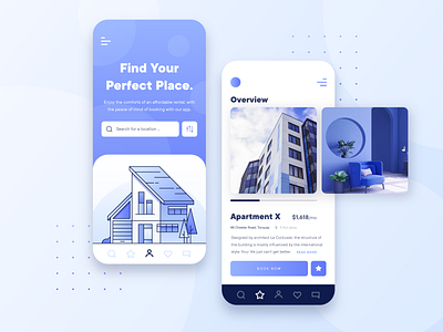 Real Estate Property UI/UX Mobile App 2d apartment app architecture blue booking building business flat house illustration interior lease mobile mobile app property real estate rent ui ux