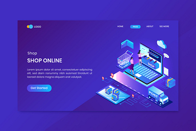 Shopping Isometric Concept Landing Page 3d app concept discount illustration isometric landing mobile online order page payment present shop shopping smartphone store website