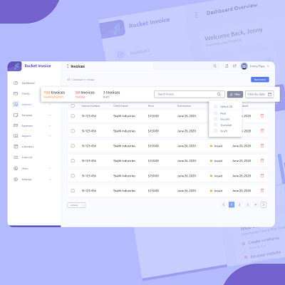 Rocket Invoices - Invoice Lists bootstrap 4 design invoice maker invoices ui ux web web design website