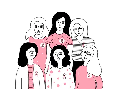 Breast Cancer Awareness month art black doodle girl hand drawn illustration poster woman