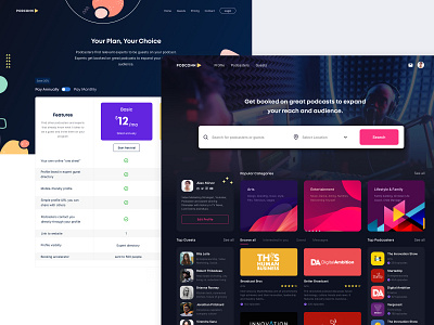 Podcast Connect application dark design filter marketplace podcast search social network ui webapp