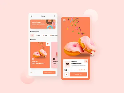 Donuts Shop deisgn ecommerce figma junkfood marketplace mobile app orange pink red uiux