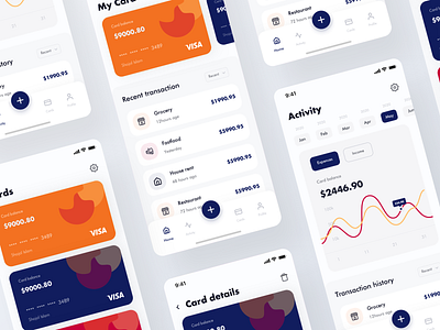 Mobile Banking app ui application design balance bank app banking banking app branding business cards card design finance finance app finance business fintech app ios app design mobile app money transfer payment app statistics transaction history uiuxdesign wallet app