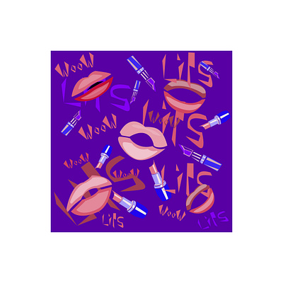 pattern with a creative image of lips, words,and lipstick 80s 90s abstract backdrop background blue color colorful creative decorative doodle drawing drawn element fabric fashion female feminism forest fun