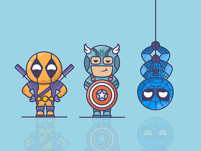 Superhero team! Captain Amerita, Deabpool, Snider-man captain america captain marvel captainamerica cartoon character character character art character design characterdesign characters deadpool marketing marvel marvel comics marvelcomics spider man spider man spiderman superhero superheroes superman