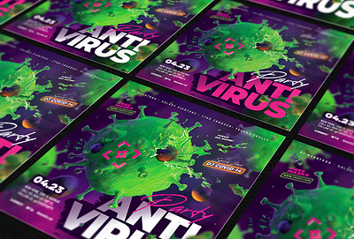 Antivirus Party Flyer anti antivirus bullet covid covid19 event fight flyer green pandemic party shoot virus