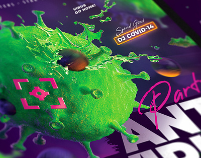 Antivirus Party Flyer anti antivirus bullet covid covid19 event fight flyer green pandemic party shoot virus