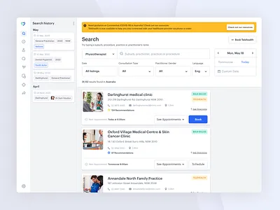 Medical Management Platform pt2. app cardboard cards clean dash dashboard design doctor filter healthcare history interface medical medicine minimal schedule search ui ux web