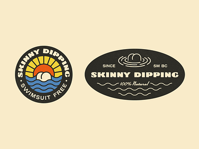 Skinny Dipping badges badge logo brand identity branding butt circular logo geometric illustration logo logo design nature nature illustration retro ripple sea splash summer sun thick lines vintage water