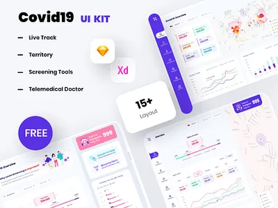 Covid19 Free UI Kit admin covid covid 19 covid 19 covid19 dashboad doctor freebie freebies kit live trace map mapping status ui ui design uikit uikits ux ux design