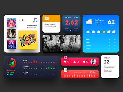 iOS 14 Widgets for iPhone aplication app apple calendar design system follow followers heart instagram interaction ios ios14 iphone itunes music nike picture sketch weather widgets