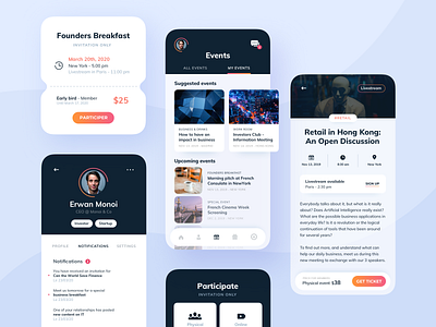 Mobile App - Profile & Events app application ui business card corporate event events interface mobile mobile app notifications profile profile page sketch ticket ui ui design ux