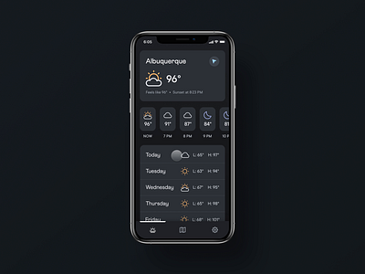 Dark Sky - Peek Interaction app clean dark app dark sky design figma flat interaction interactive mobile motion protopie protopie5.0 shadow ui uiux ux weather