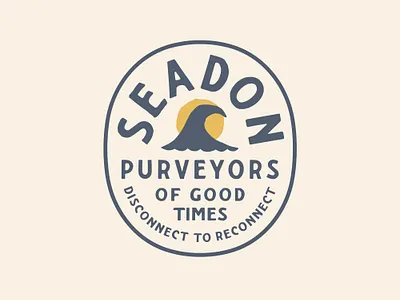 Seadon logo Wave and Sun badge branding camping handlettering illustration lifestyle logo outdoors retro surf typographic logo typography wave