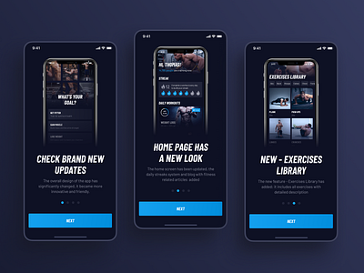 30 Day Fitness Challenge App Redesign. Onboarding screens dark app dark layout dark mode dark ui design figma fitness fitness app redesign sport ui ui design workout