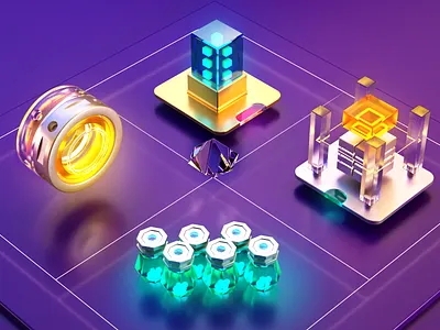 3D illustration 3d 3dart cinema4d clean design glass glow illustration miniature redshift reflections render tech web