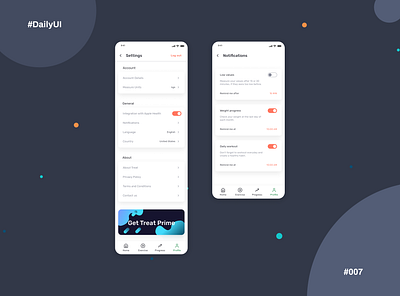 #DailyUI #007 Treat app Settings 007 app daily 100 challenge dailyui design exercise mobile mobile ui notifications settings settings page settings ui ui userexperience userinterface ux workout