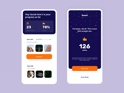 Quiz App User Interface Exploration app blue dashboard design ios mobile design orange product design quiz app quizz quizzes typography user interface