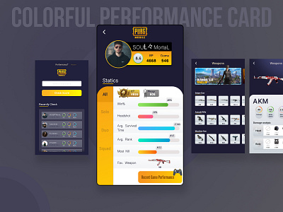 PUBG Game Player Profile and Statistic Dashboard colorful ui game game design game ui gamer mobile game playstation pubg static statistic video game ui