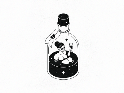 Broken Heart Cure alcohol baby black white bottle drink heart illustration isometric line oldschool outline texture whiskey