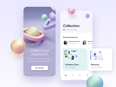 Collection app 3d 3d art app blender blender3d buckets clean collection colorful illustration inspiration ios mobile shapes ui