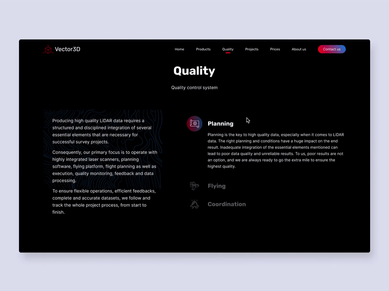 Dark Themed Features on LiDAR Company dark dark mode dark theme design homepage ui ui design web webdesign