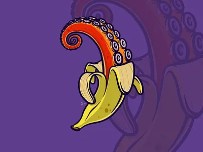 Banana Octopus Digital Illustration applepencil banana digital illustration ipad octopus procreate teeleo tshirt design
