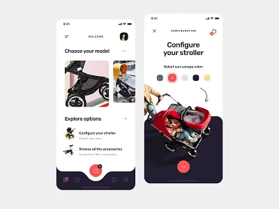 Find your Stroller Application accesories app app design baby babygirl concept configure creative design figma find kid mobile mobile app mobile ui product design search stroller ui ux
