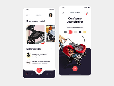 Find your Stroller Application accesories app app design baby babygirl concept configure creative design figma find kid mobile mobile app mobile ui product design search stroller ui ux