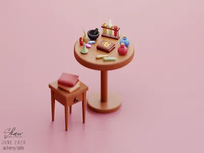 Isometric alchemy table 3d 3d modeling alchemy blender blender3d crystals diorama fantasy art health illustration isometric mana potions stylized table vials