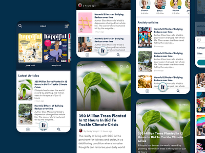 Happiful magazine app app design mobile ui