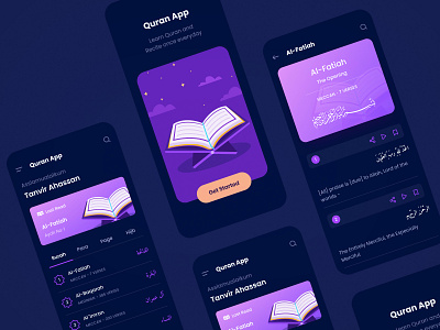 Quran App Concept (Dark Mode) alquran ayah concept dark app dark mode dark ui instagram ios islam islamicapp minimal mobileapp muslim muslimapp quran quranapp surah ui uiux ux design