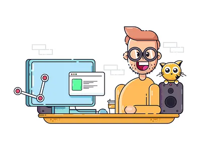 Working Developer cat cats developer home office web designer web developer working station