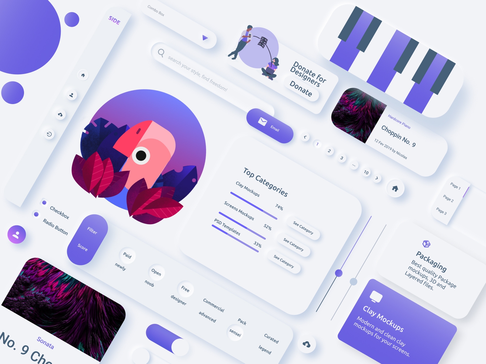 Example of Vibreto UI Kit - Light Neumorphic Design