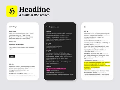 Headline - a minimal RSS reader minimal mobile monochrome news news app newsfeed pwa rss typography ui