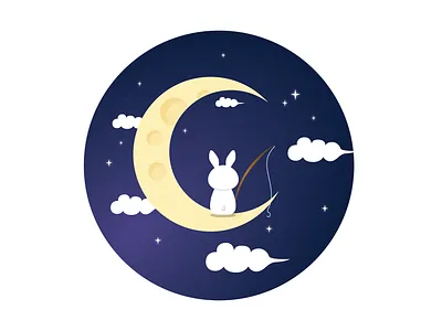 Moon Bunny adobe animal art bunny calm design dream illustration illustrator moon stars vector wish