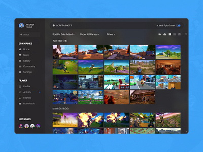 Concept Epic Games | Screenshots #18 app archive cloud collection concept desktop epic games fortnite games library memory photo player screenshots set sorting ui user experience user interface ux