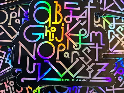 ABCD - Holographic abc customtype design foil holographic lettering monoweight sticker stickermule stickers type