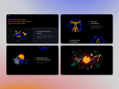 km redesign – Website branding creativeagency dark ui illustration kontrastmoment logo typography ui ux visual design webdesign website