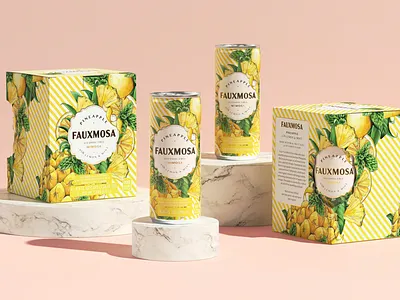 Packaging Illustration: Fauxmosa Pineapple botanical branding cocktail drawing illustration liquor nature packaging pattern surface design