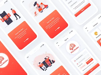 Pizza Builder Mobile App UI Template burger clean delivery food interface ios iphone menu mobile modern online order pizza pizza builder psd template rating ui user interface xd design