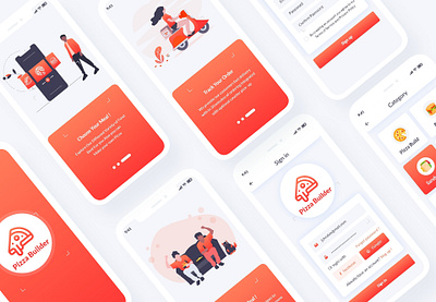 Pizza Builder Mobile App UI Template burger clean delivery food interface ios iphone menu mobile modern online order pizza pizza builder psd template rating ui user interface xd design