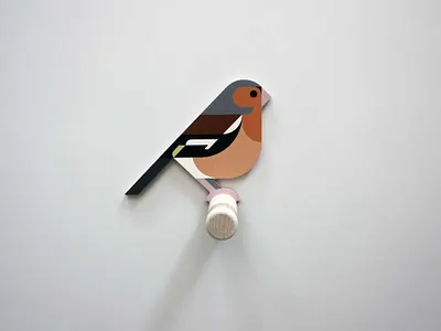 Wooden Finch wall hook 45degrees bird birds cnc finch geometric minimal vector vink vogel walldecor walldecoration wallhook wood