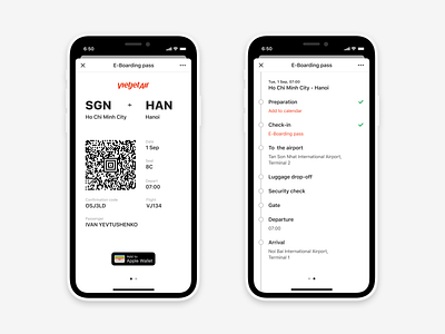 VietJetAir. Boarding pass airline app boarding pass booking clean dayliui figma flat flight ios iphone plane ticket travel ui vietnam