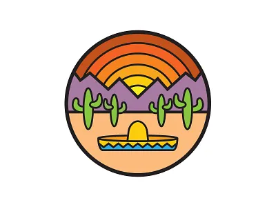 Desert Fiesta badge cactus desert design fiesta graphic icon illustration landscapes mountains nature nature illustration outdoors sunset thicklines vector