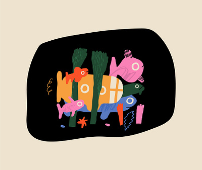 Life underwater digital illustration fish illustration submarine underwater yellow submarine